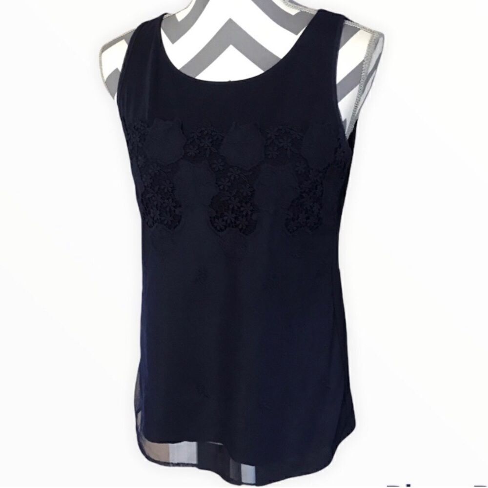 Ann Taylor SMALL Sleeveless Navy Top With Lace Covering